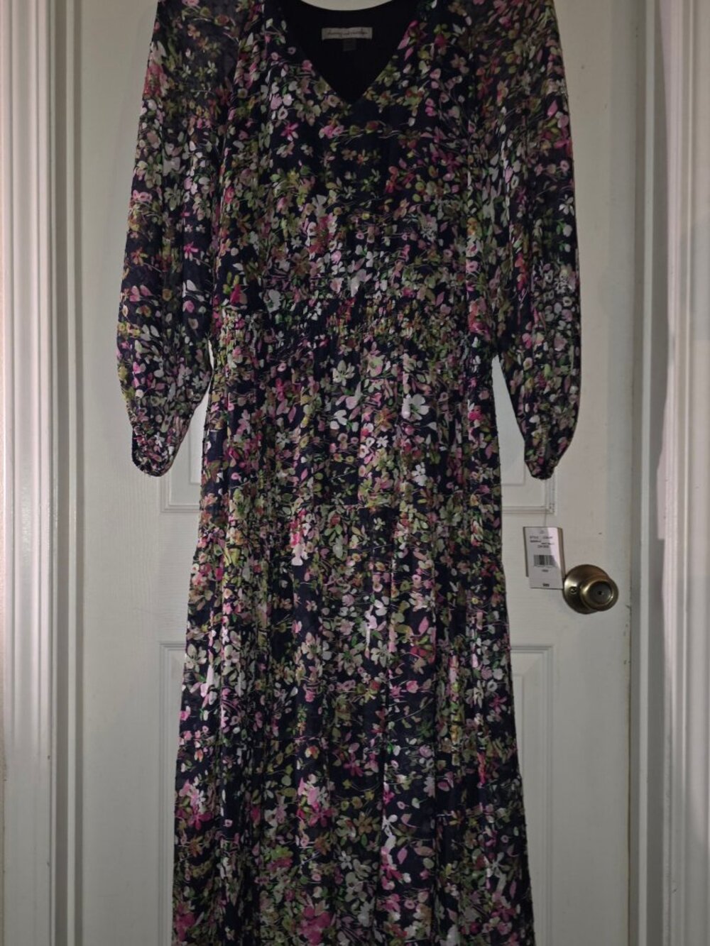 Danny and Nicole Navy Floral Maxi Dress 16W NWT